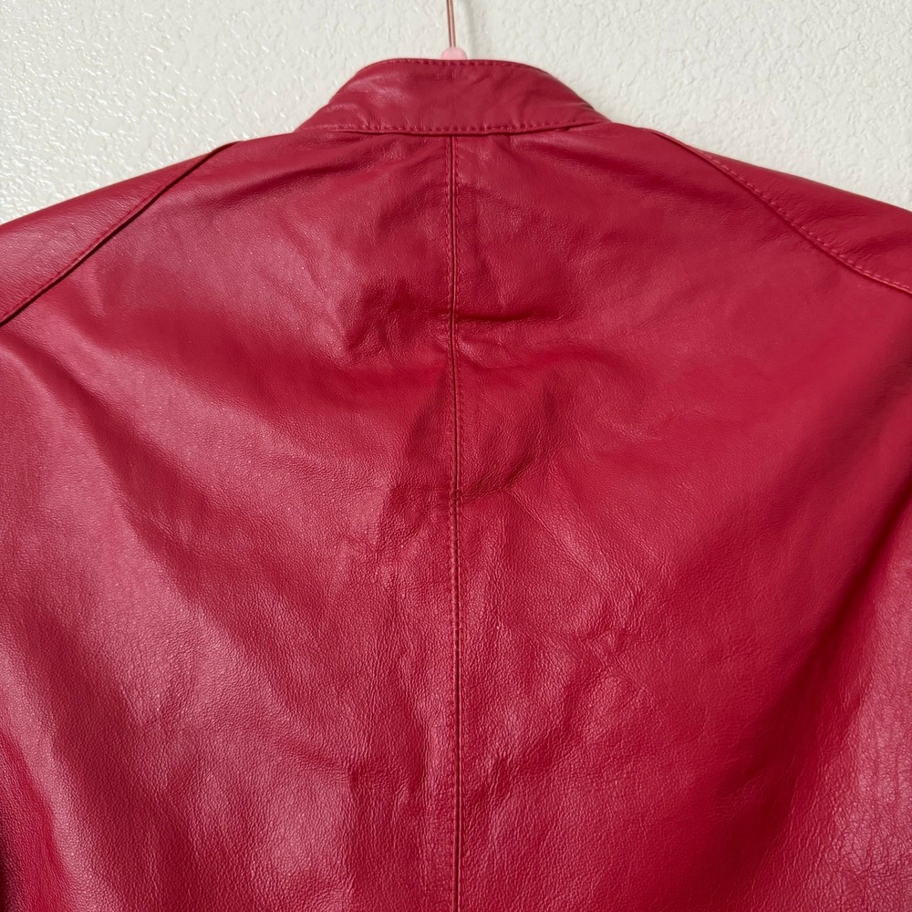 Bebe Leather Jacket Womens Red XS Cropped Moto Biker 3/4 Sleeve Scooter Y2K - Picture 6 of 11